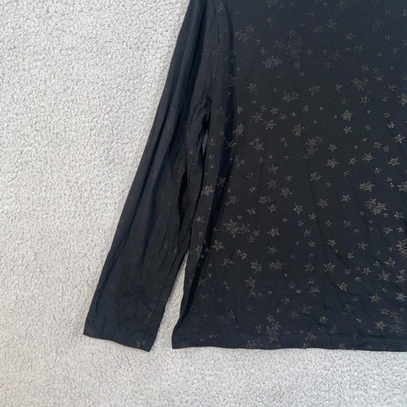 Chico's Zenergy Top Womens 2 Black Star All Over Scoop Neck Long Sleeve Casual - Picture 6 of 12
